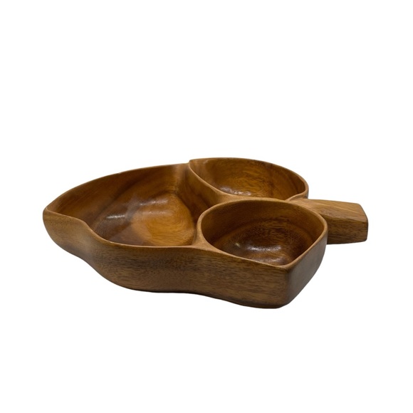 Midcentury Modern Vintage Tiki Blair Hawaii Monkeypod Wood Leaf Divided Tray - Picture 10 of 11